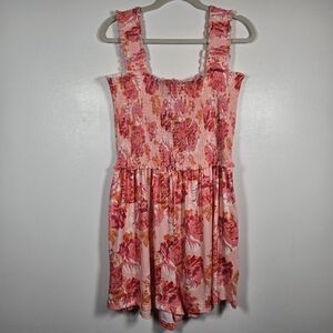 NEW Deep Self Pink Floral Smocked Sleeveless Romper w/ Pockets Size XL